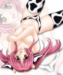  cow_ears cow_girl cow_horns cow_print horns pink_hair tagme topless zoom_layer 