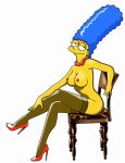  blue_hair high_heels marge_simpson pearls stockings the_simpsons white_background yellow_skin 