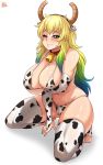  1girl big_breasts bikini bikini_top breasts cameltoe cow_bell cow_bikini cow_print cow_print_bikini cowkini female_only huge_breasts jmg kobayashi-san_chi_no_maidragon miss_kobayashi&#039;s_dragon_maid quetzalcoatl_(dragon_maid) solo_female swimsuit 