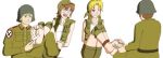  artist_request blonde_hair brown_hair character_request copyright_request feather military_uniform short_hair tickling 