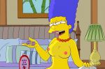 blue_hair dice lipstick marge_simpson pearls the_simpsons yellow_skin