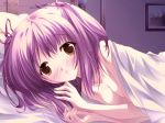  1girl bare_shoulders blush breasts brown_eyes game_cg hentai menum purple_hair solo sorairo_no_organ ueda_ryou 