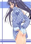  1girl ass blue_eyes blue_hair f-ism hentai long_hair murakami_suigun original pajamas panties pantyshot purple_hair solo striped striped_panties underwear 
