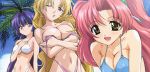 bikini breast_hold cleavage highres huge_breasts kamishiro_rin kazetsubaki_kuriko leaning_forward maburaho miyama_yuuna