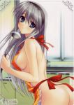 1girl apron artist_request ass blue_eyes blush breasts clannad grey_hair highres ladle large_breasts long_hair naked_apron sakagami_tomoyo sideboob solo tomoyo_after