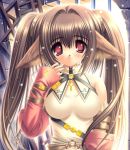 1girl animal_ears blush brown_hair cat_ears copyright_request detached_sleeves long_hair long_sleeves norita red_eyes solo twintails