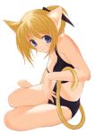  1girl animal_ears artist_request bikini blonde_hair blue_eyes blush cat_ears cat_tail copyright_request short_hair solo swimsuit tail 