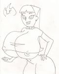  big_breasts breasts lucafire_(artist) monochrome solo the_fairly_oddparents trixie_tang underboob 