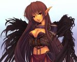  brown_hair chain chains demon midriff pointy_ears red_eyes shoulder_pads wings 