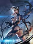  1girl ass breasts exhibitionism looking_back nails nipples no_clothes nude outside pussy sideboob spider-man symbiote tongue_out venom white_hair 