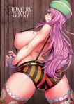 1girl angry arched_back areola areolae ass back bdsm big_breasts blush bondage bound breasts character_name clenched_teeth cuffs handcuffs hat huge_ass huge_breasts jewelry_bonney jun_(rojiura_jack) long_hair looking_back naked_suspenders nipple_slip nipples one_piece pink_hair rojiura_jack short_shorts shorts sideboob solo solo_female stockings suspenders teeth thighhighs 