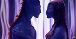  1_female 1_male 1boy 1girl 2_aliens 4_fingers avatar avatar_(movie) bioluminescence blue_skin duo female female_alien female_na&#039;vi hair jake_sully james_cameron&#039;s_avatar long_hair male male_alien male_na&#039;vi na&#039;vi neytiri night nipples sideboob standing 