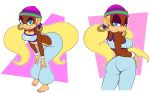 1girl ass beanie beanie_cap bent_over big_breasts blonde_hair breasts cap clothes donkey_kong_(series) donkey_kong_64 earrings furry hat jewelry large_breasts monkey nintendo nitro pigtails pose seductive seductive_eyes seductive_look seductive_smile sexy sexy_body short_twintails solo tiny_kong twintails wrist_cuffs