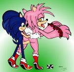  amy_rose blue_hair boots bracelet breasts gloves green_eyes hair hedgehog long_hair looking_back nude pink_hair rodent sega short_hair smile sonic sonic_team sonic_the_hedgehog testicles tongue yellow_eyes 