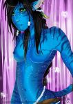  1_alien 1_female 1_girl alien avatar avatar_(movie) black_hair blue_skin breasts d-oublehelix female female_alien female_na&#039;vi green_eyes hair james_cameron&#039;s_avatar na&#039;vi navel nipples solo standing tail topless twilight-goddess 