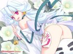  1024x768 1girl ass bare_shoulders bell bent_over blue_hair blush breasts cameltoe crotch_rub flowers fundoshi galge galge.com japanese_clothes kannon_miyama kimono leaves long_hair looking_back mask open_mouth red_eyes rope snow solo thighs tongue wallpaper white_hair yuki_onna 