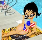  4th_of_july american_flag_bikini bigtyme bikini black_hair breasts brown_eyes carmelita_aves cleavage el_tigre milf pool print_bikini short_hair sunglasses usa voltura wide_hips 