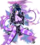blargsnarf blue_hair breasts female hair japanese_clothing kimono kneeling purple_skin solo tail