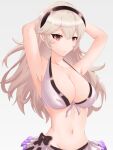 1girl :d alluring alternate_costume arms_behind_back ball banglinh1997 bangs bare_arms bare_shoulders beach beach_ball beachball beads big_breasts bikini blue_sky blush breasts breasts_apart cloud collarbone corrin_(fire_emblem) corrin_(fire_emblem)_(female) eyebrows_visible_through_hair fire_emblem fire_emblem_fates frills from_below groin hair_between_eyes hairband halterneck high_res light_brown_hair light_particles long_hair looking_at_viewer medium_breasts navel nintendo ocean open_mouth open_smile outside palm_tree pointy_ears red_eyes seaside shell shell_bikini sitting sky smile solo_female summer sunlight swimsuit tree under_boob upper_teeth wariza water