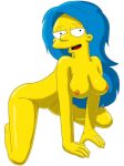  all_fours blue_hair marge_simpson the_simpsons white_background yellow_skin 