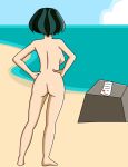 ass beach black_eyes black_hair breasts bubble_butt cartoon_network dyed_hair embarrassing goth green_hair gwen_(tdi) hourglass_figure multicolored_hair nude ocean pale-skinned_female pervyangel prank shiny shiny_skin short_hair sideboob thick_ass thick_legs thick_thighs total_drama_island two_tone_hair water