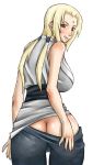  :p ass back big_ass big_breasts blonde_hair blush breasts brown_eyes enoshima_iki hair horny lick lipstick looking_back naruto pants_pull pussy smirk solo tongue tongue_out tsunade twin_tails twintails 