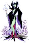  cleavage diaval disney green_skin j._scott_campbell legs maleficent sleeping_beauty solo staff witch 