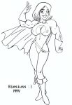 archie_comics betty_cooper biesiuss breasts cosplay dc_comics full_body lipstick monochrome muscle nipples power_girl power_girl_(cosplay)