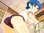  ass blue_hair gym_clothes purple_eyes volleyball 