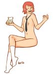  1girl candy erect_nipples female female_only iron_man:_armored_adventures marvel mayekoi_(artist) necktie nipples nude one_eye_closed pepper_potts red_hair redhead short_hair small_breasts smile socks solo wink 