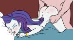  1boy 1girl ambiguous_penetration ass bed biting_sheets blush bracelet closed_eyes equestria_girls female friendship_is_magic long_hair long_purple_hair male male/female my_little_pony nude on_bed open_mouth purple_hair rarity rarity_(mlp) sex sheet_bite taken_from_behind 