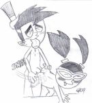  2009 ass_slap bent_over blush closed_eyes doggy_position from_behind glasses heavy_(artist) monochrome nega-timmy pointy_ears saliva sex the_fairly_oddparents tongue tongue_out tootie top_hat 