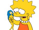 blue_hair bluespin giantess lisa_simpson marge_simpson mother_and_daughter nipples nude open_mouth pearls the_simpsons white_background yellow_skin