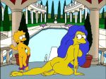 ass blue_hair lisa_simpson marge_simpson mother_and_daughter nude pool public_nudity sexy_ass the_simpsons toes yellow_skin