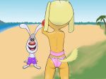  beach blonde_fur brandy_and_mr._whiskers brandy_harrington expose furry mr._whiskers rabbit smile stubble tail view_from_behind 