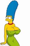  blue_hair bouncing_breasts breasts cosmic cosmic_(artist) gif huge_breasts marge_simpson nipples pearls sexy_breasts text the_simpsons white_background yellow_skin 