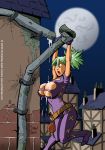 2010 aisha armpits ass belt big_breasts bodysuit breast_expansion breasts drainpipe elf enchantae_(artist) green_hair hair hanging lipstick open_mouth slimy_thief