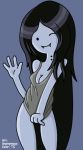 4_fingers adventure_time anonymous_(artist) bite_mark black_hair blue_skin cleavage fang marceline no_pants pale_skin singlet smile tommy_simms wave wink