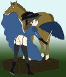  ass_up beastiality bite boots dress_lift exposing gspy2901 hat horse long_socks old_dress original_character partially_clothed umbrella 
