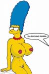  1_female 1_girl 1_human 4_fingers animated animated_gif big_breasts blue_hair bouncing_breasts breasts english_text female female_human female_only gif hair hairless_pussy human human_only long_hair marge_simpson necklace nipples nude smile solo standing text the_simpsons white_background yellow_skin 