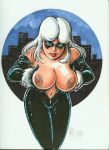 2010 anti_hero bivouac black_bodysuit black_cat_(marvel) blue_eyes bodysuit breast_grab breasts cameltoe caucasian caucasian_female cleavage clothed_female comic_book_character domino_mask felicia_hardy huge_breasts hypnotic_breasts light-skinned_female lipstick long_hair looking_at_viewer makeup marvel marvel_comics mask mature_female moon nipples presenting_breasts red_lipstick skin_tight skintight_bodysuit skyline spider-man_(series) stars unzipped unzipped_bodysuit white_hair