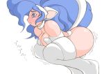  animal_ears blue_eyes blue_hair breasts capcom cat_ears cat_tail darkstalkers felicia female have_to_pee long_hair noise solo tail translated vampire_(game) white_background 