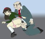  1girl age_difference anal anal_penetration anal_sex ass bald doggy_position gspy2901 jacket lying lying_on_floor old_man panties_down pants_down penis pussy school_girl school_uniform schoolgirl skirt_lift smaller_female teacher 