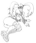  1girl ass blush boots breasts butcherboy capcom heart large_breasts long_hair lying mask monochrome rainbow_mika solo street_fighter street_fighter_zero street_fighter_zero_3 thighhighs twintails 