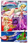 1girl ass boobs_(hentairella) breasts comic dialogue dildo helena_(hentairella) hentaikey hentairella huge_breasts nipples nipples_visible_through_clothing phallic phallic_object see-through sniffer_(hentairella) topless_female