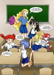 black_hair blackboard blue_hair cat_girl chair chalkboard clasroom comic days_of_palcomix_-_lessons_in_language desk fox furry red_hair tail