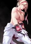 1girl alluring athletic_female bandai_namco black_background breasts female_abs female_only fit_female lidia_sobieska namco namco_bandai nipples orihalchon partially_clothed partially_nude prime_minister solo_focus tekken tekken_7 topless topless_female