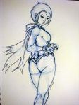  2008 ass belt cape dc dc_comics hood monochrome non-nude raven_(dc) sketch teen_titans unknown_artist view_from_behind 