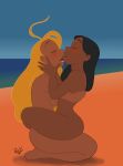  2_girls beach female_only kissing lifeguard_(lilo_and_stitch) lilo_and_stitch nani_pelekai nude ocean pechi yuri 