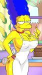  apron big_breasts blue_hair breasts cake_(food) cartoon_milf chocolate_cake cleavage erect_nipples frosting marge_simpson necklace panties pearl_necklace pearls strike-force the_simpsons whoa_look_at_those_magumbos yellow_skin 